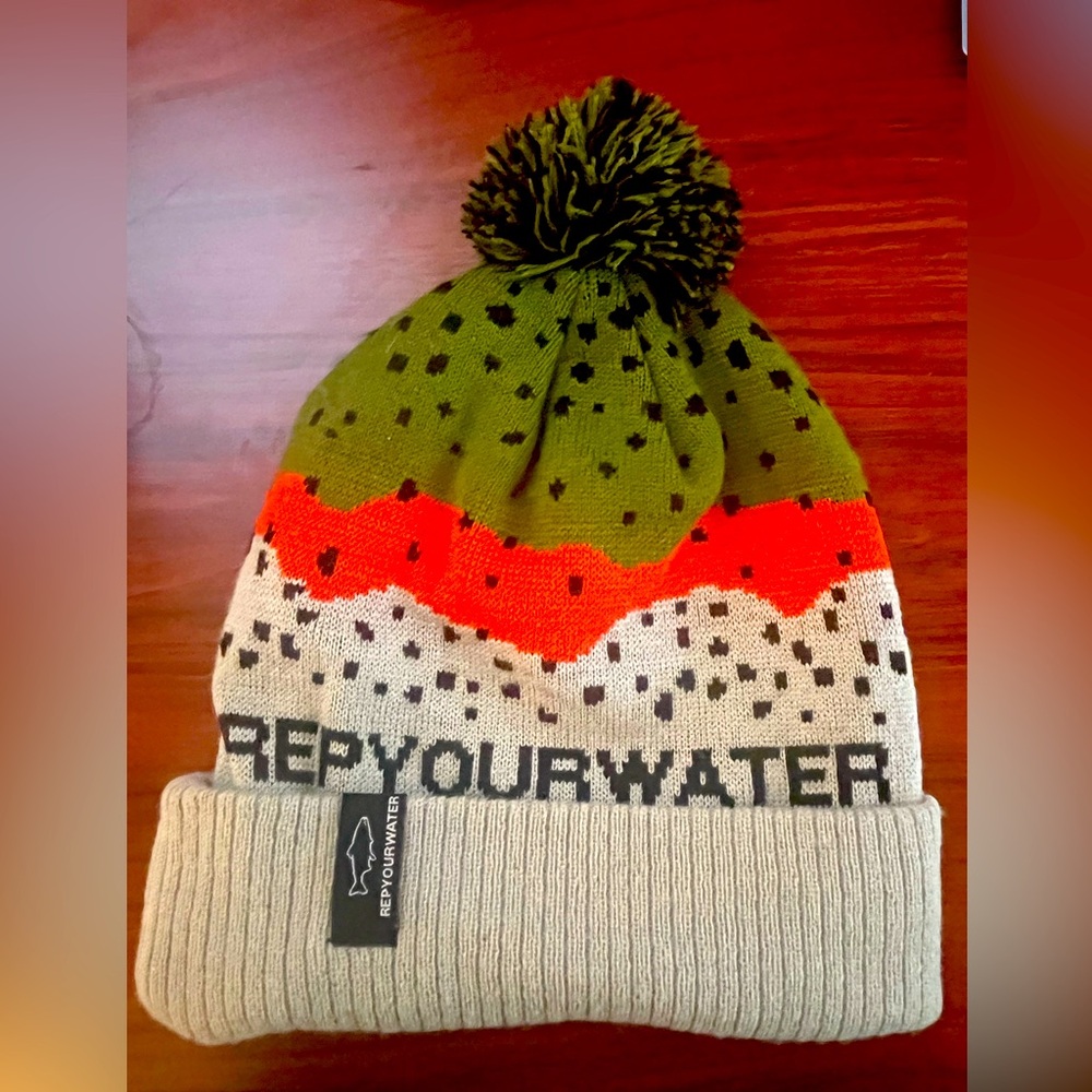 Rep Your Water Winter “Rainbow Trout” bobble hat.